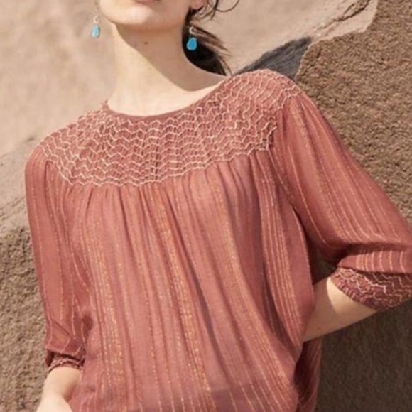 Love Sam Tops - ANTHRO LOVE SAM VISCOSE/LUREX sheer flowy long sleeve top SZ S-metallic threads